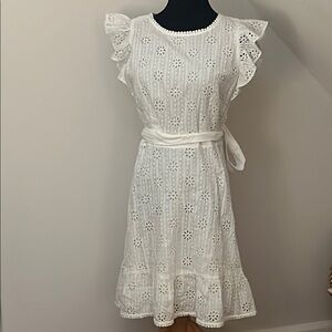 LOFT White Ruffled Tie Front Midi Dress